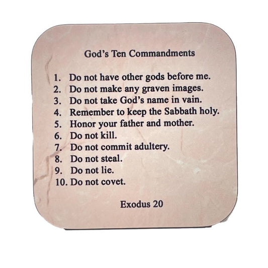 God's Ten Commandments, One Coaster, Hardboard, Tool to Share Faith! - Christian Coasters
