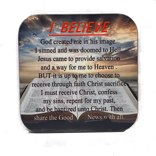 I Believe, One Coaster, Hardboard, Tool to Share Faith! - Christian Coasters