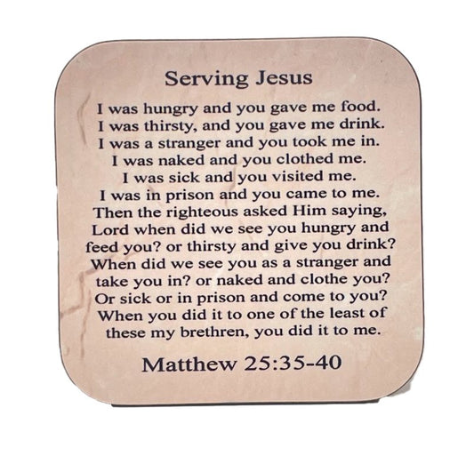 Serving Jesus, One Coaster, Hardboard, Tool to Share Faith! - Christian Coasters
